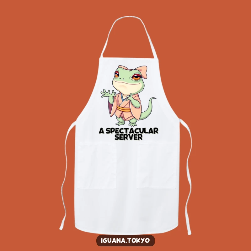 Funny Petite Iguana Bow Apron: Cook with Dramatic Flair and Humor