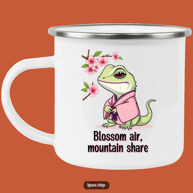 Funny Iguana Cherry Blossom Camping Mug: Nature's Curiosity, Durable Funny Gift
