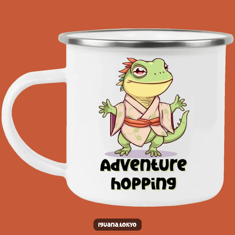 Funny Happy Hop Iguana Kimono Camping Mug: Joyful Adventure Mug, Funny Gift