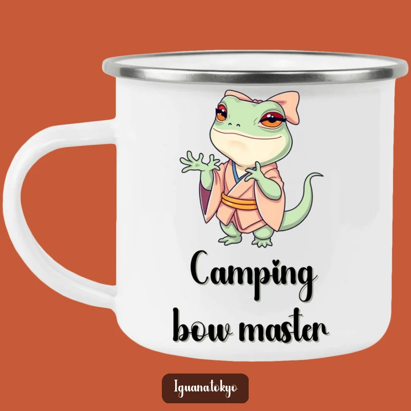 Funny Petite Iguana Bow Camping Mug: Dramatic Sips on Adventures