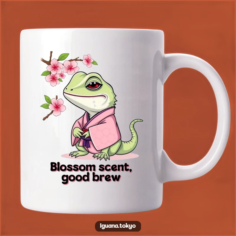 Funny Iguana Cherry Blossom Mug: Curious Kimono Style, Gentle Funny Gift