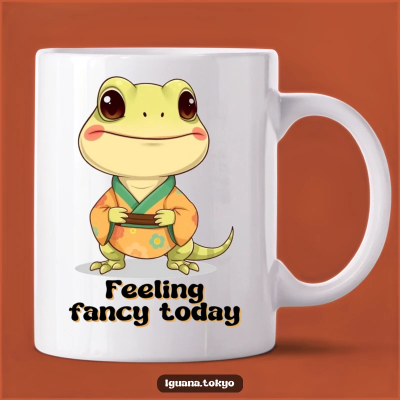 Funny Iguana Kimono Mug: Smiling Reptile Design, Perfect Funny Gift