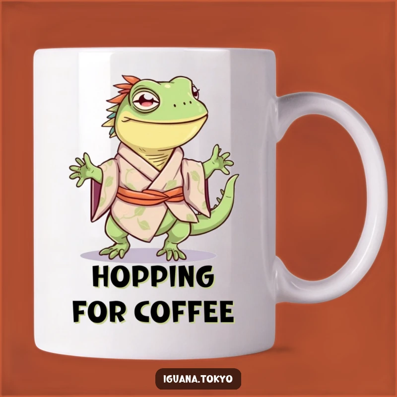 Funny Happy Hop Iguana Kimono Mug: Joyful Reptile Design, Perfect Funny Gift