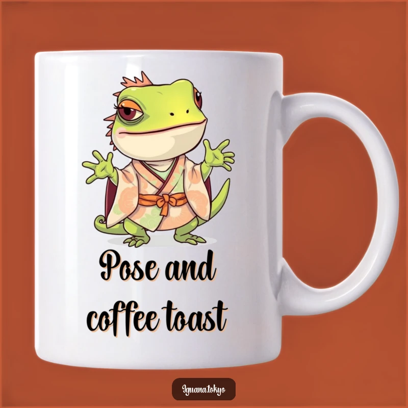 Funny Iguana Pose Mug: Playful Kimono Curiosity, Quirky Funny Gift