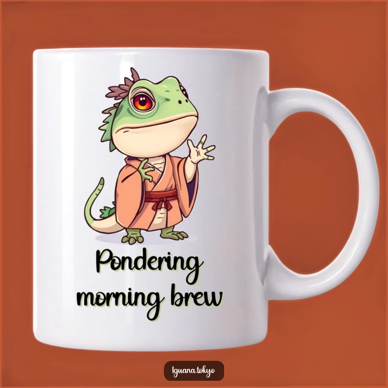 Funny Curious Iguana Kimono Mug: Pondering Pose Design, Perfect Funny Gift