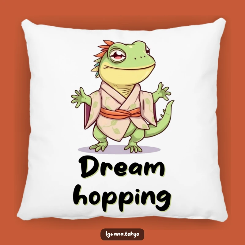 Funny Happy Hop Iguana Kimono Pillow: Cozy Joyful Accent, Adorable Funny Gift