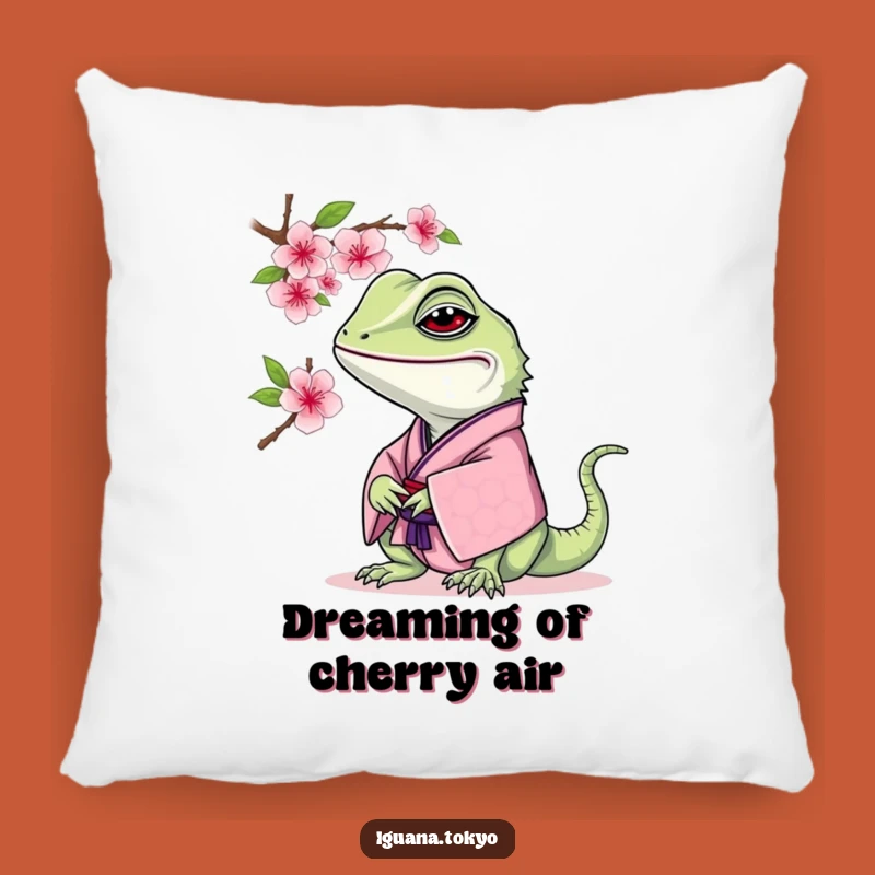 Funny Iguana Cherry Blossom Pillow: Cozy Contemplation, Soft Funny Gift