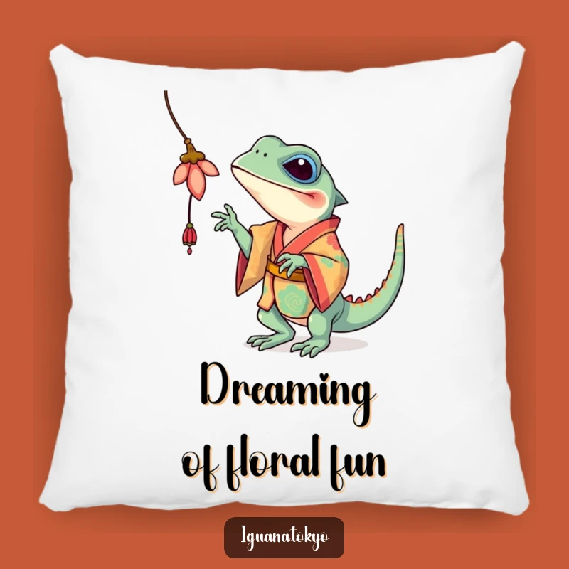 Funny Iguana Flower Batting Pillow: Cozy Playful Decor, Comfy Funny Gift