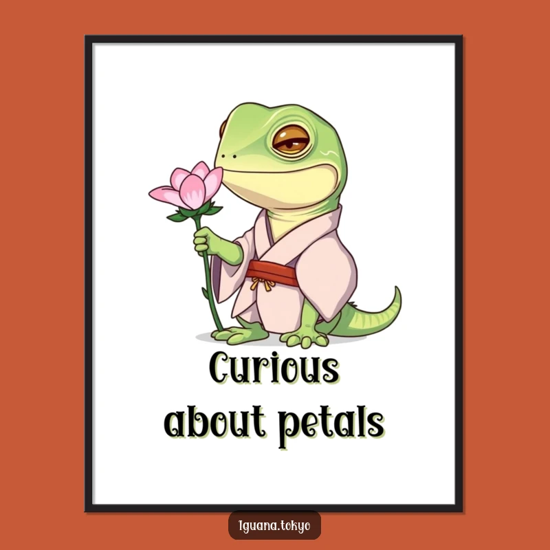 Funny Curious Iguana Kimono Digital Art: Nature Print, Quirky Funny Gift