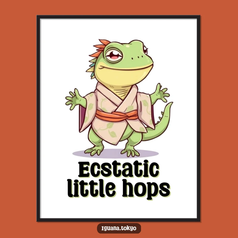 Funny Happy Hop Iguana Kimono Digital Art: Joyful Print, Quirky Funny Gift