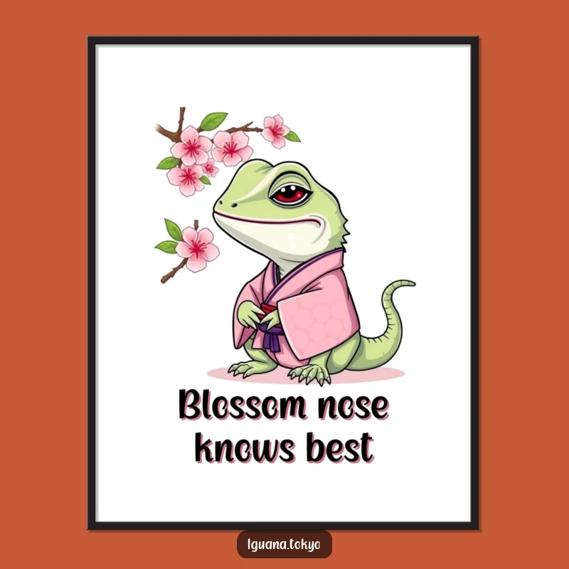 Funny Iguana Cherry Blossom Digital Art: Serene Instant Decor, Gentle Funny Gift