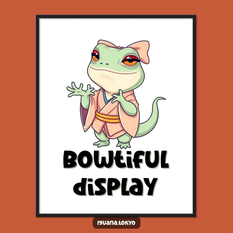 Funny Petite Iguana Bow Digital Art: Instant Dramatic Gecko Decor