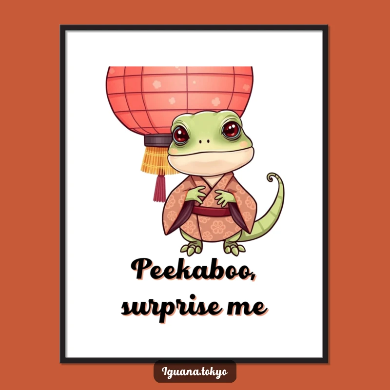 Funny Iguana Kimono Digital Art: Playful Peek Print, Instant Funny Gift