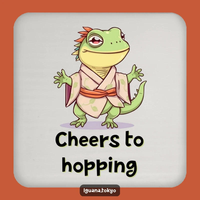 Funny Happy Hop Iguana Kimono Coaster: Joyful Table Protector, Perfect Funny Gift