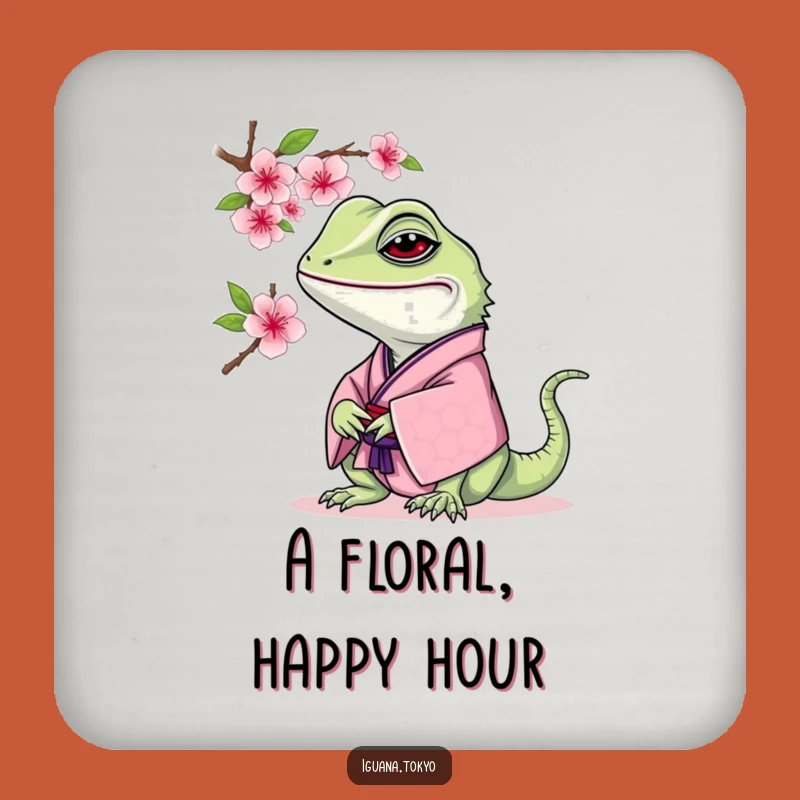 Funny Iguana Cherry Blossom Coaster: Serene Protection, Elegant Funny Gift