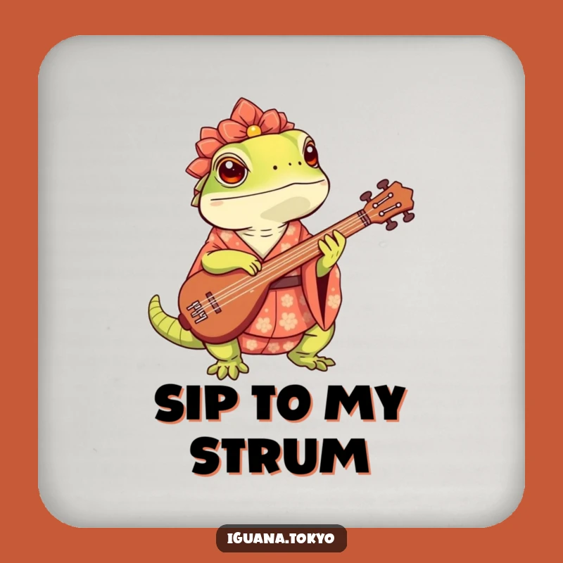 Funny Iguana Shamisen Drink Coaster: Protect Surfaces with Musical Comedy
