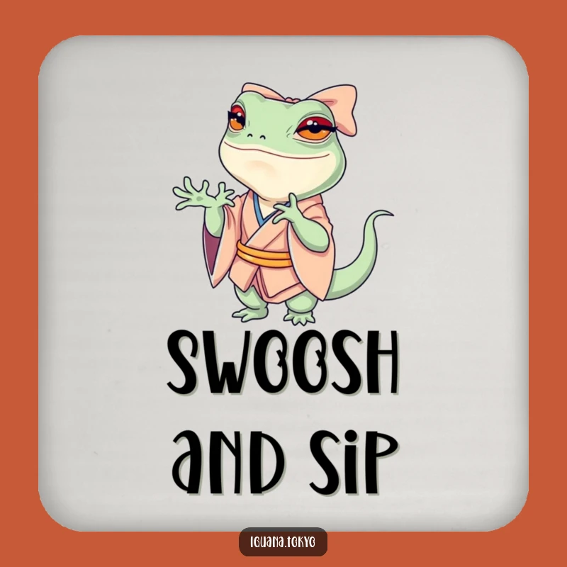 Funny Petite Iguana Bow Drink Coaster: Protect Surfaces with Dramatic Humor