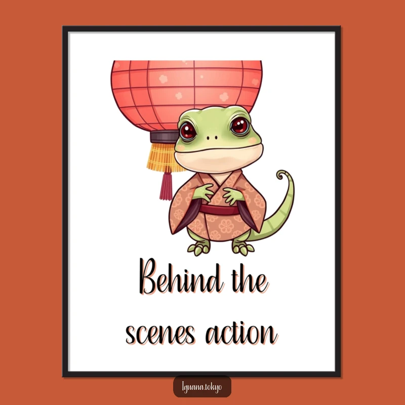 Funny Iguana Kimono Poster: Playful Lantern Art, Whimsical Funny Gift