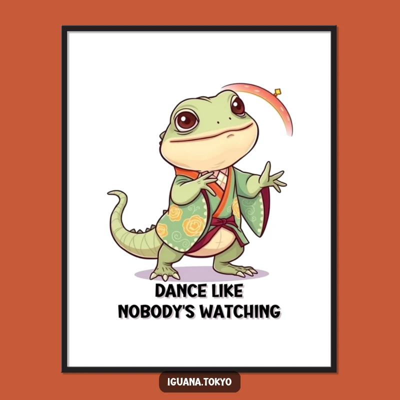 Funny Iguana Dance Poster: Festive Art, Joyful Funny Gift