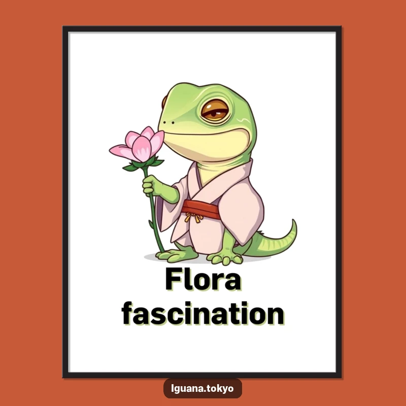 Funny Curious Iguana Kimono Poster: Nature Art Print, Quirky Funny Gift