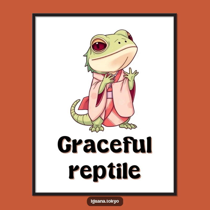 Funny Iguana Bowing Art Poster: Elegant Humorous Decor for Your Space