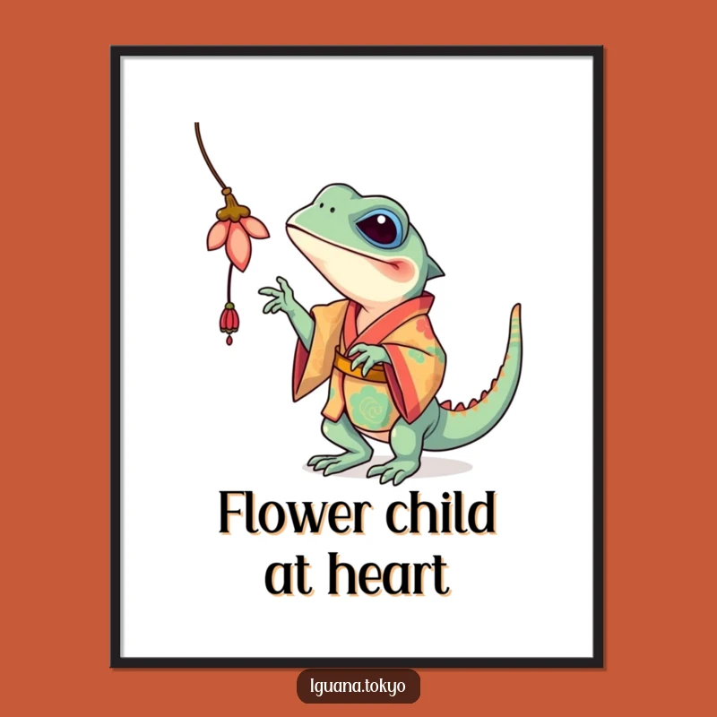 Funny Iguana Flower Batting Poster: Playful Art, Charming Funny Gift