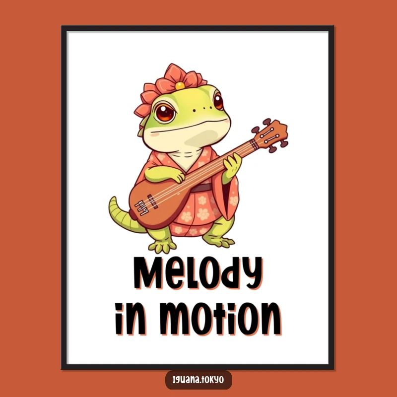 Funny Iguana Shamisen Art Poster: Hilarious Gecko Decor for Your Wall