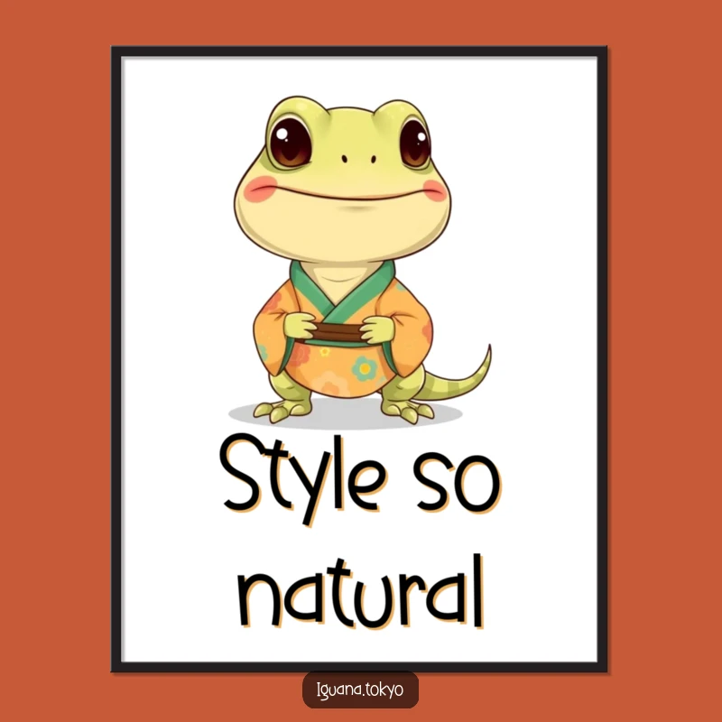 Funny Iguana Kimono Poster: Smiling Reptile Art, Quirky Funny Gift