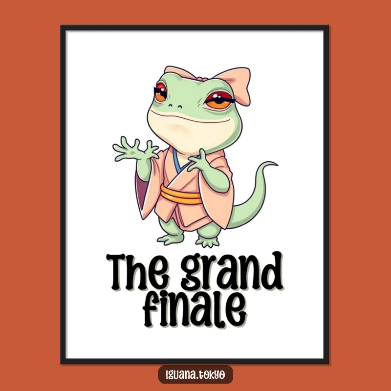 Funny Petite Iguana Bow Art Poster: Dramatic Decor for Comedic Spaces