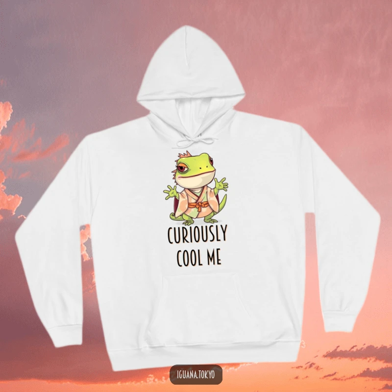 Funny Iguana Hoodie: Cozy hoodie featuring an iguana in a kimono striking a playful and curious pose, perfect for lounging.
