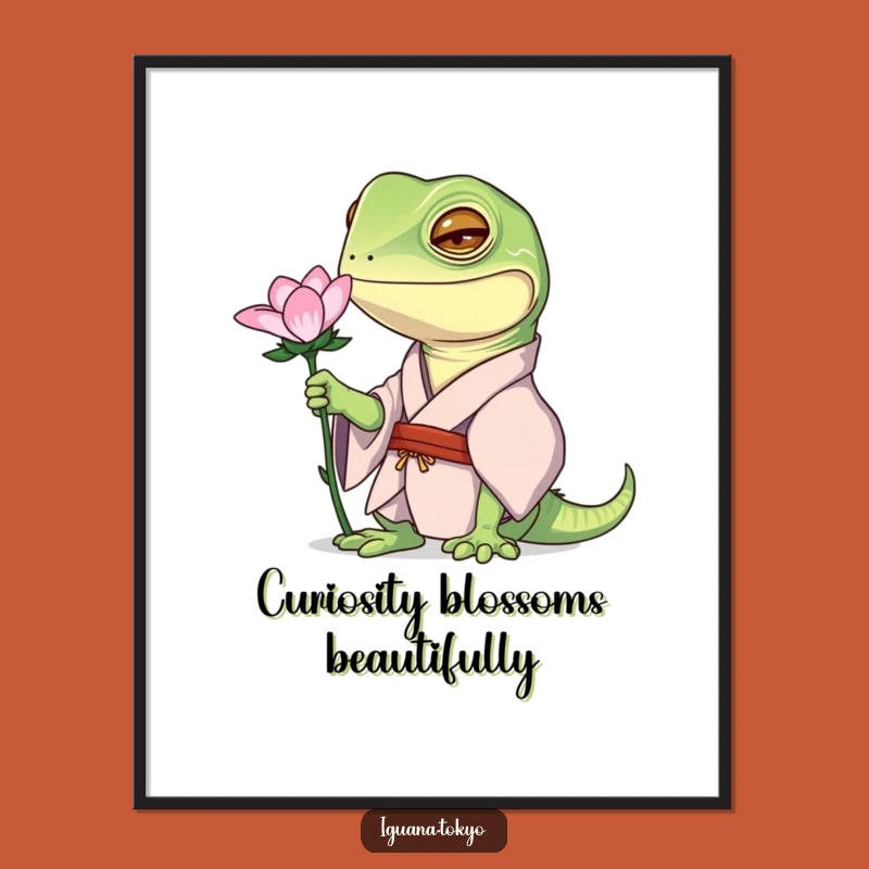 Funny Free Printable Wall Art: Iguana Kimono Flower Curiosity Downloadable Decor