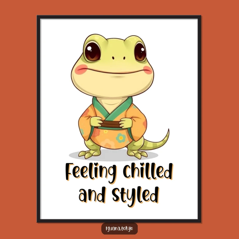 Funny Free Printable Wall Art: Smiling Iguana Kimono Style Downloadable Decor