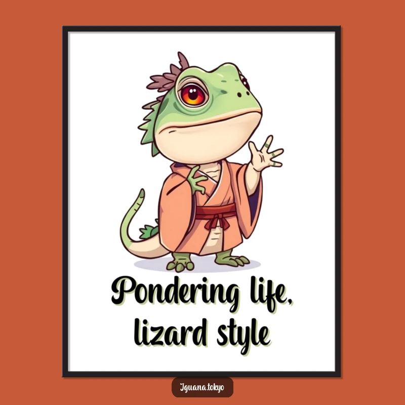 Funny Free Printable Wall Art: Curious Iguana Kimono Pose Downloadable Decor