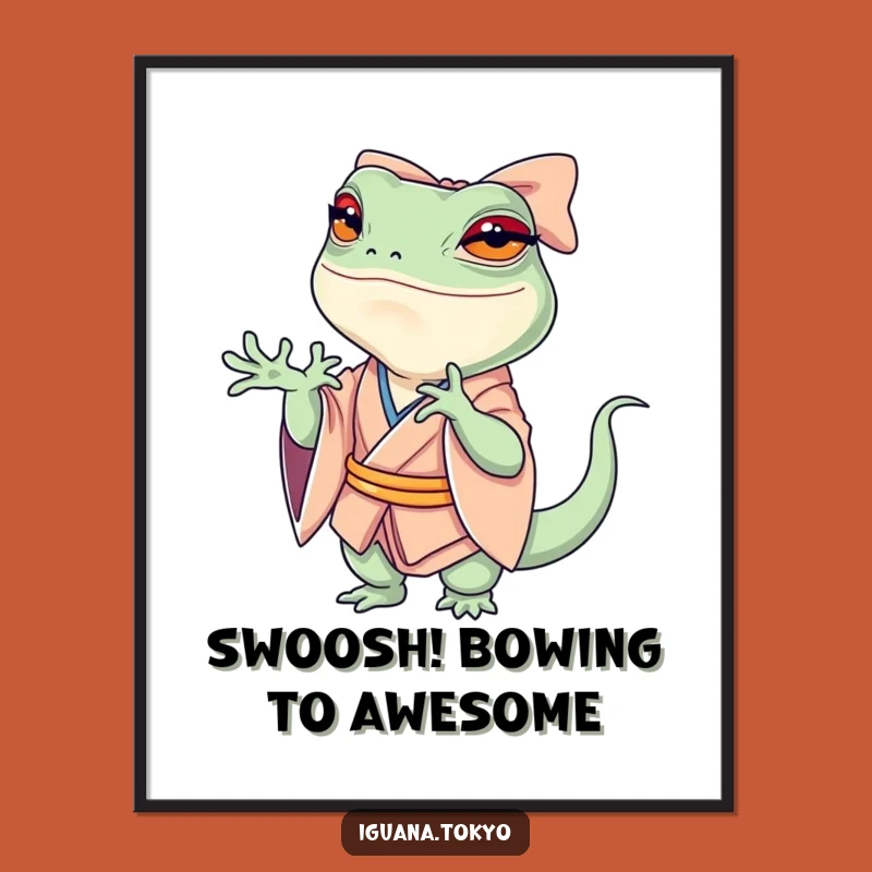Funny Free Printable Wall Art: Dramatic Iguana Bow - Humorous Downloadable Decor