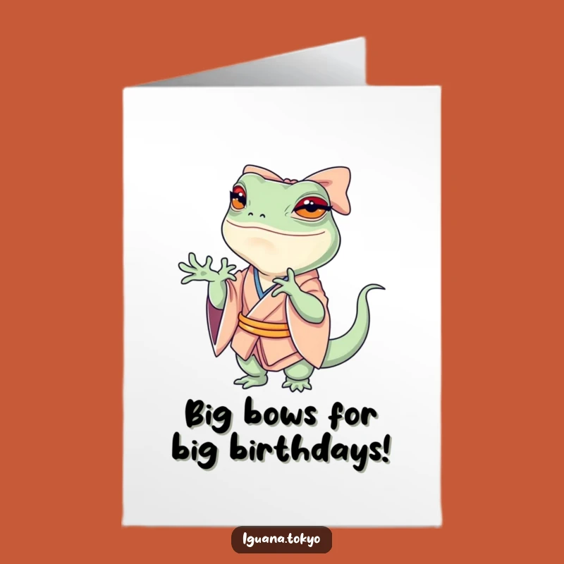 Free Printable Birthday Card: Dramatic Iguana Bow - Humorous Downloadable Gift