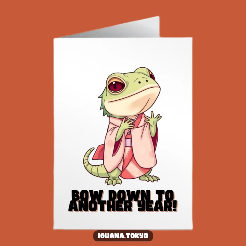 Free Printable Birthday Card: Elegant Iguana Bowing - Humorous Downloadable Gift