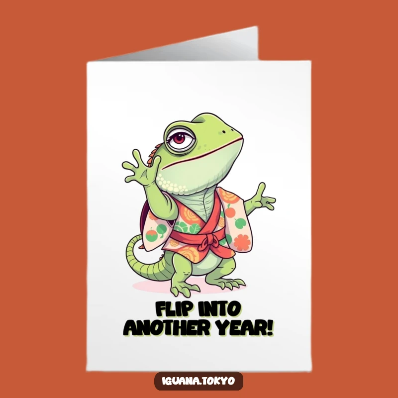 Free Printable Birthday Card: Playful Iguana Handstand - Humorous Downloadable Fun Gift