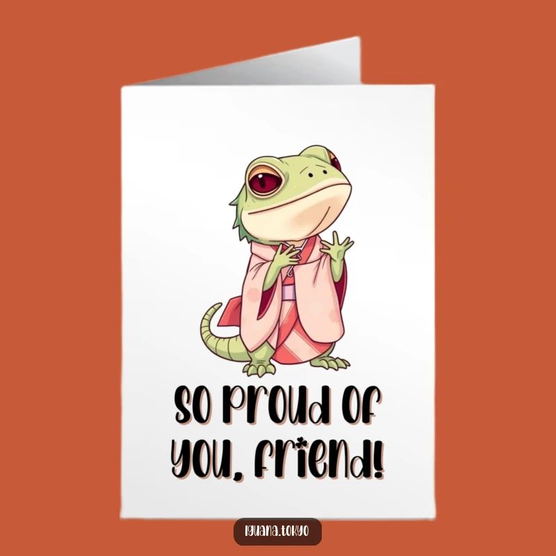 Free Printable Congrats Card: Elegant Iguana Bowing - Humorous Downloadable Celebration