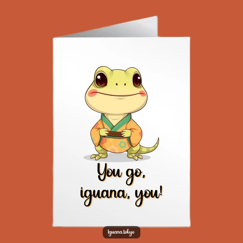 Free Printable Congrats Card: Smiling Iguana Kimono Joy Downloadable Gift
