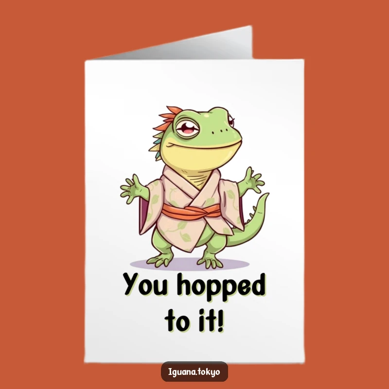 Free Printable Congrats Card: Happy Iguana Kimono Hop Downloadable Gift