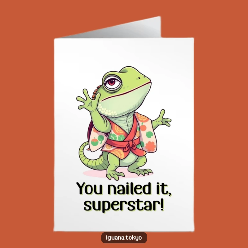 Free Printable Congrats Card: Iguana Handstand - Humorous Downloadable Celebration