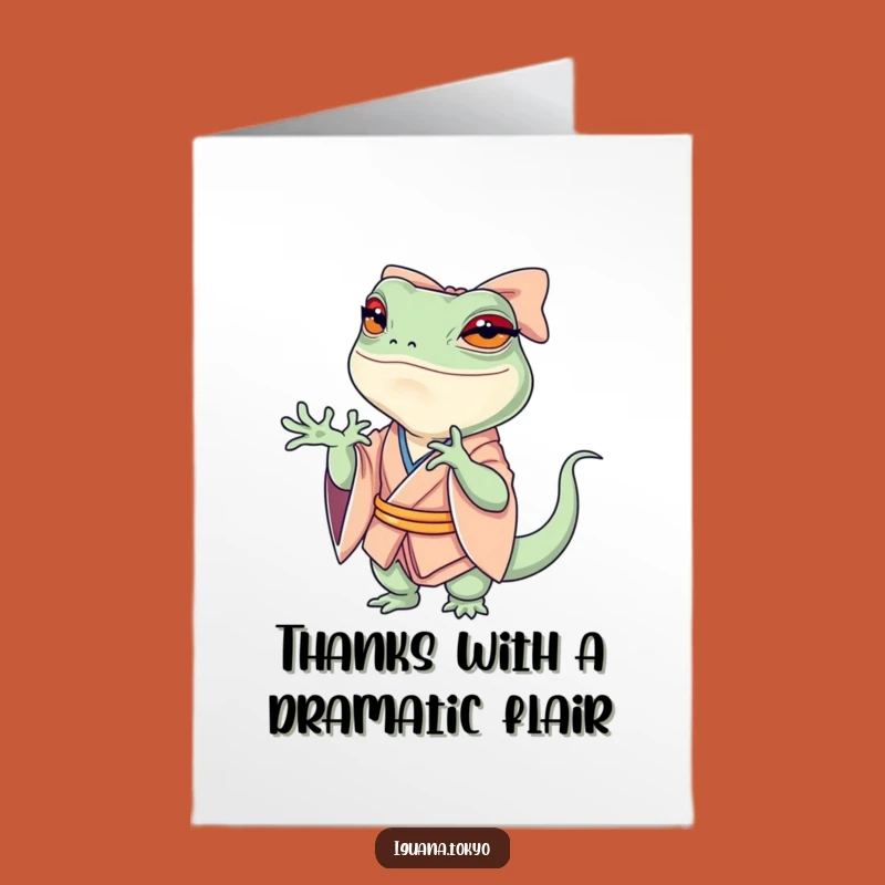 Free Printable Thank You Card: Dramatic Iguana Bow - Humorous Downloadable Gratitude