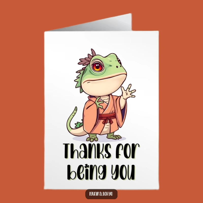 Free Printable Thank You Card: Curious Iguana Kimono Pose Download