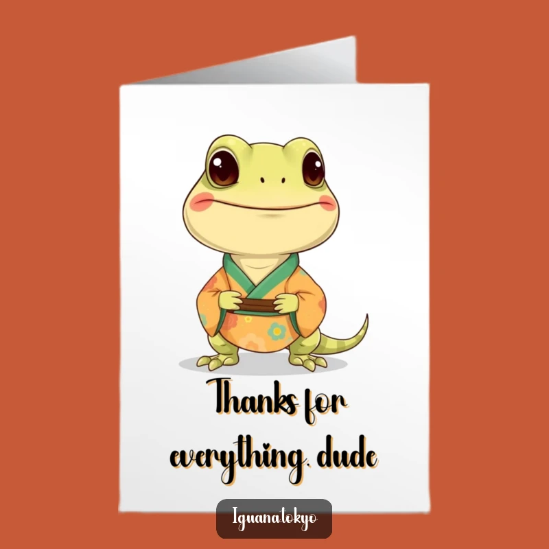 Free Printable Thank You Card: Smiling Iguana Kimono Gratitude Download