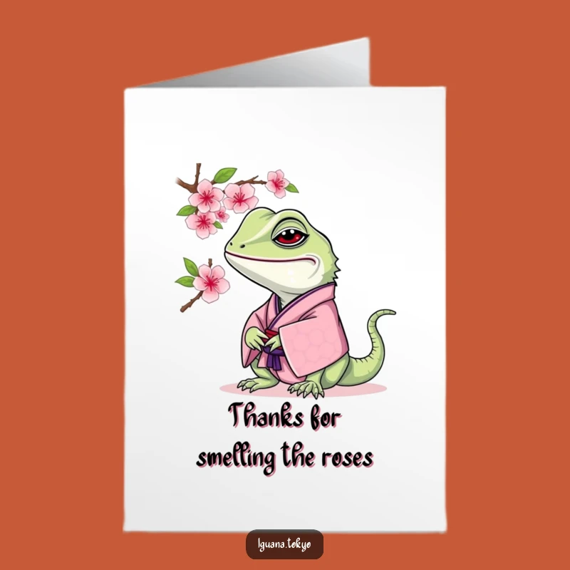Free Printable Iguana Thank You Card: Blossom Sniffing, Funny Downloadable Gift