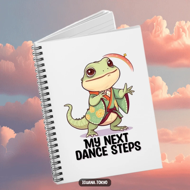 Funny Iguana Notebook: Iguana in a festive kimono joyfully dancing, perfect for jotting down ideas and plans.