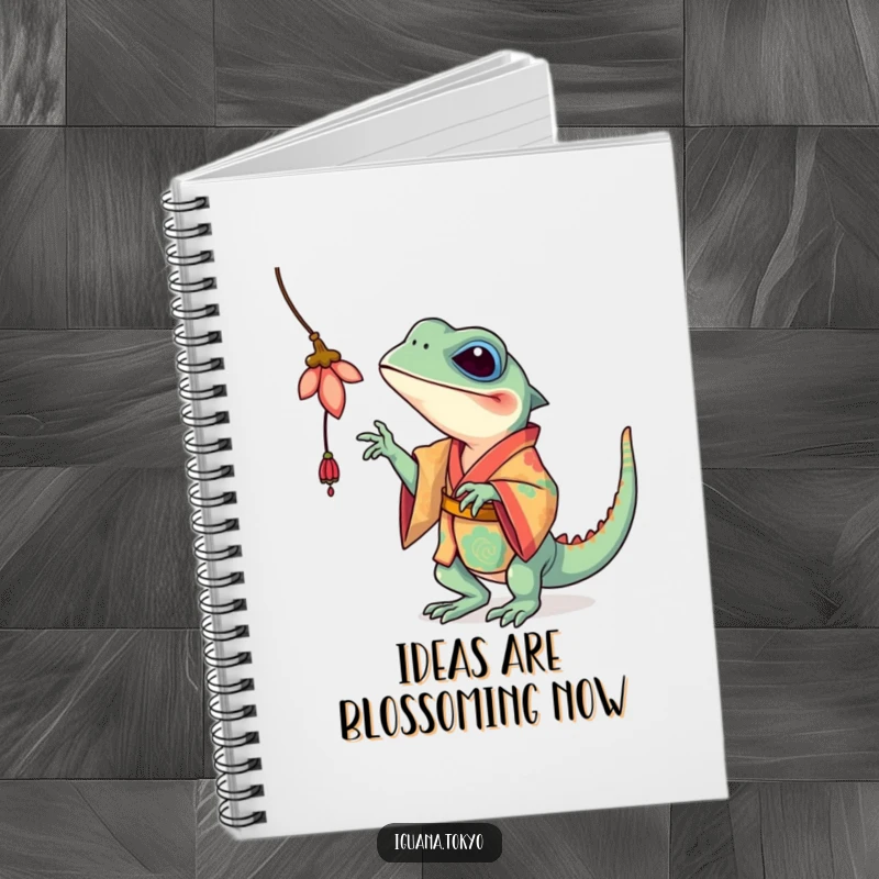 Funny Iguana Notebook: Iguana in a bright kimono playfully batting a flower, perfect for jotting down notes and ideas.