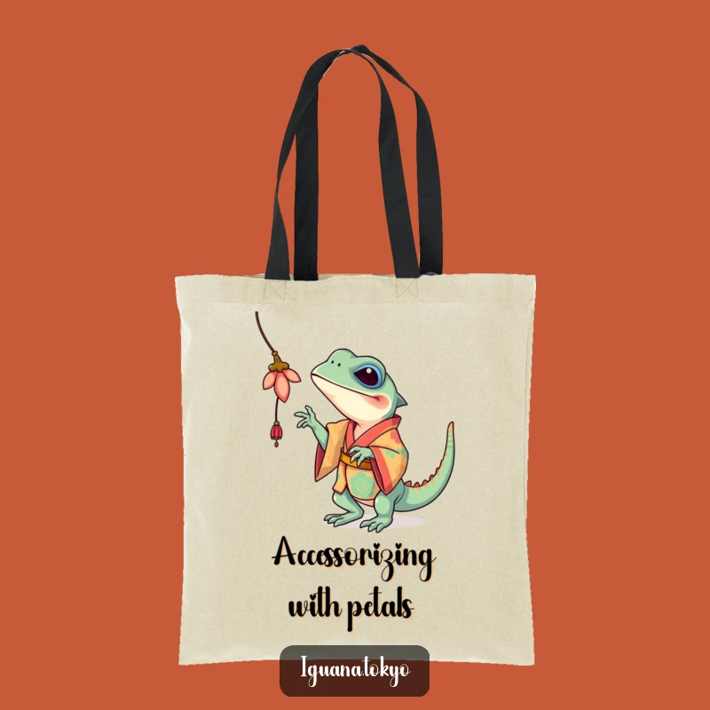 Funny Iguana Flower Batting Tote Bag: Vibrant Kimono Style, Chic Funny Gift