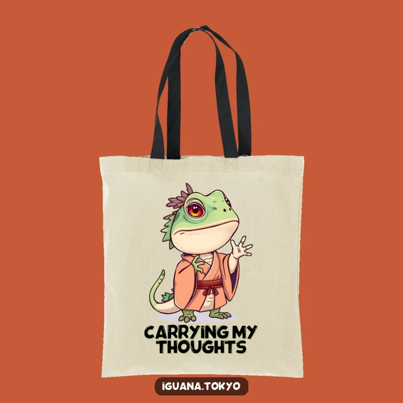Funny Curious Iguana Kimono Tote Bag: Pondering Accessory, Perfect Funny Gift