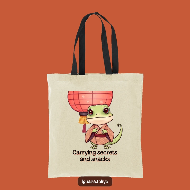Funny Iguana Kimono Tote Bag: Playful Lantern Peek, Stylish Funny Gift